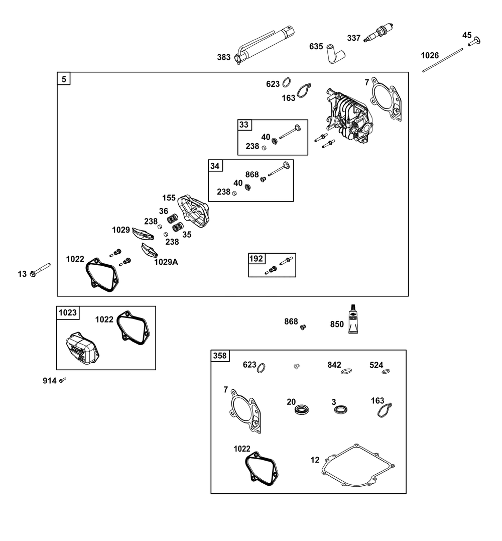 Cylinder Head Group Diagram and Parts List for 09P602-0121-H5 020000 - 09Z999 Briggs and Stratton Engine